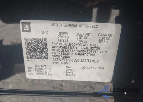 2018 Chevrolet Traverse Premier from USA, damaged, VIN 1GNERKKW5JJ131453